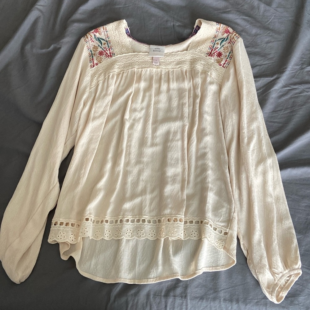Knox Rose Square Neck Floral Embroidered Long Sleeve Top